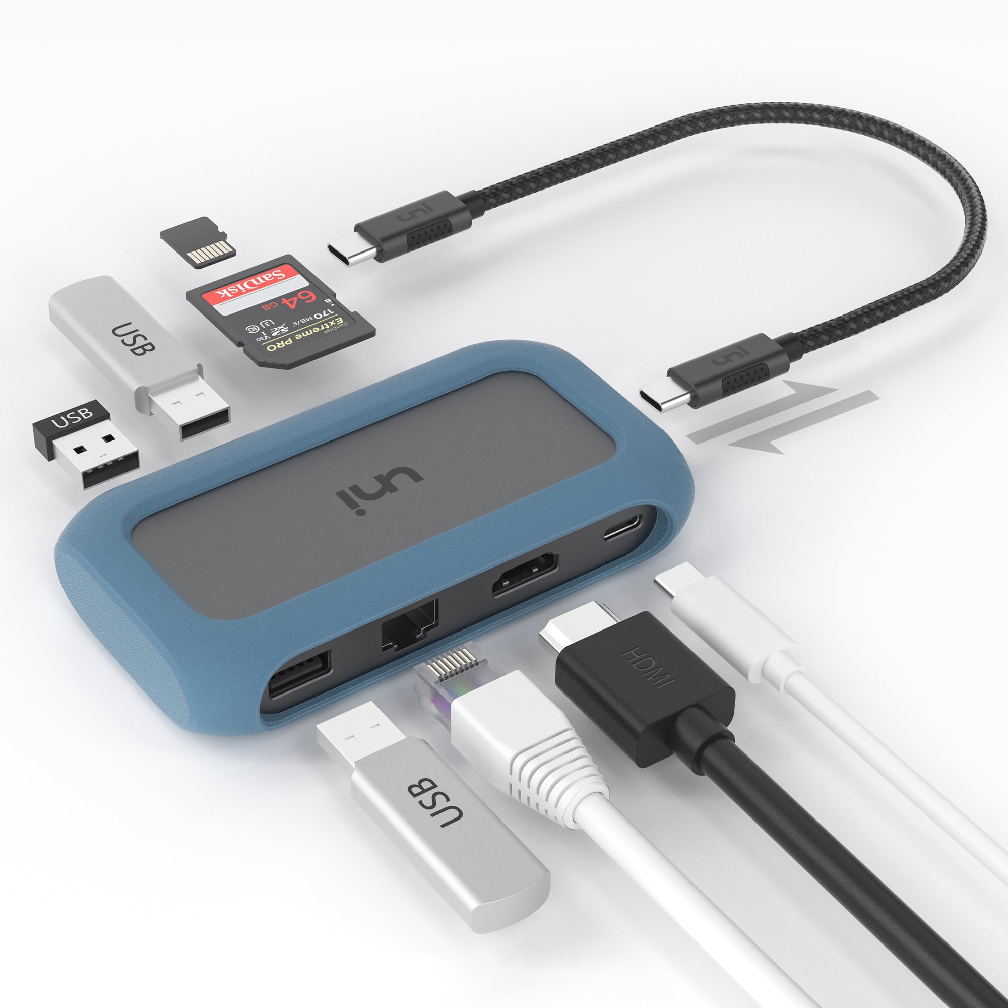 USB-C 8-in-1-Hub | Abnehmbares Kabel | Union Pro