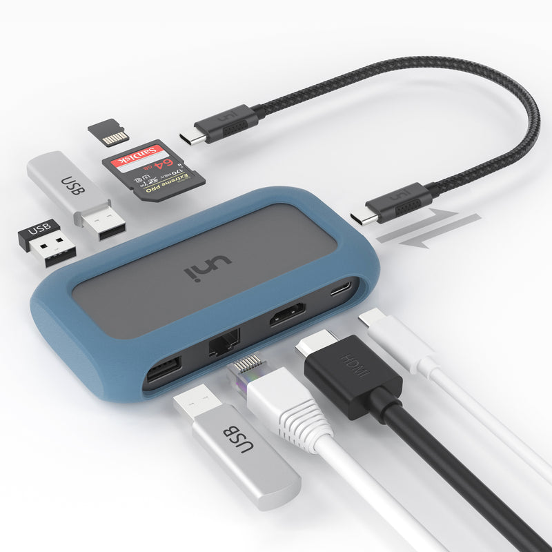 USB-C 8-in-1-hub | Afneembare kabel | Unie Pro