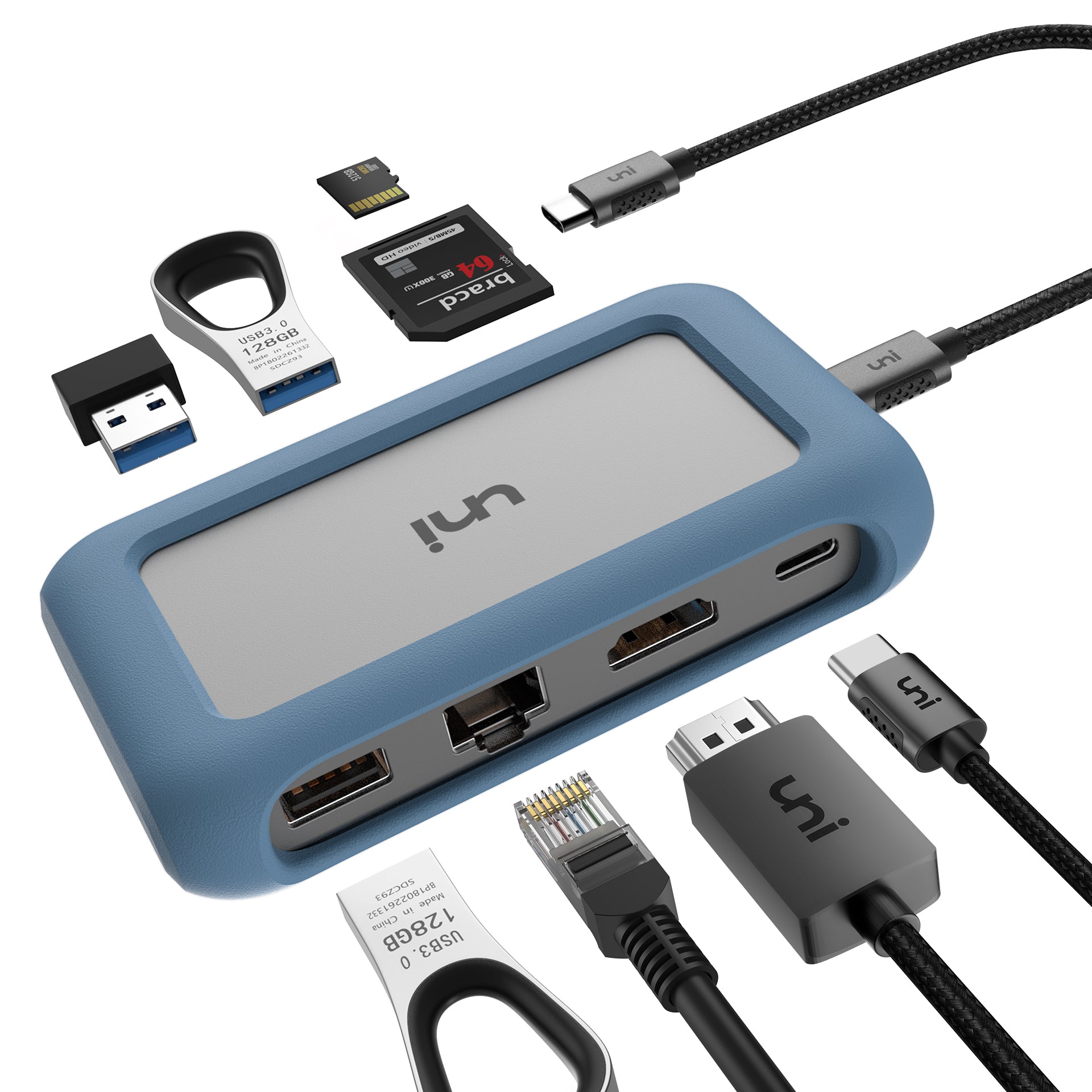 ユニオンプロ | USB-C 8 in 1 ハブ |取り外し可能なケーブル
