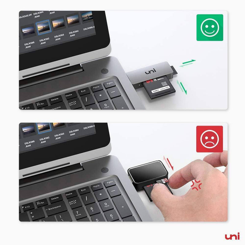 Easily insert and remove your card using a spring-loaded mechanism.